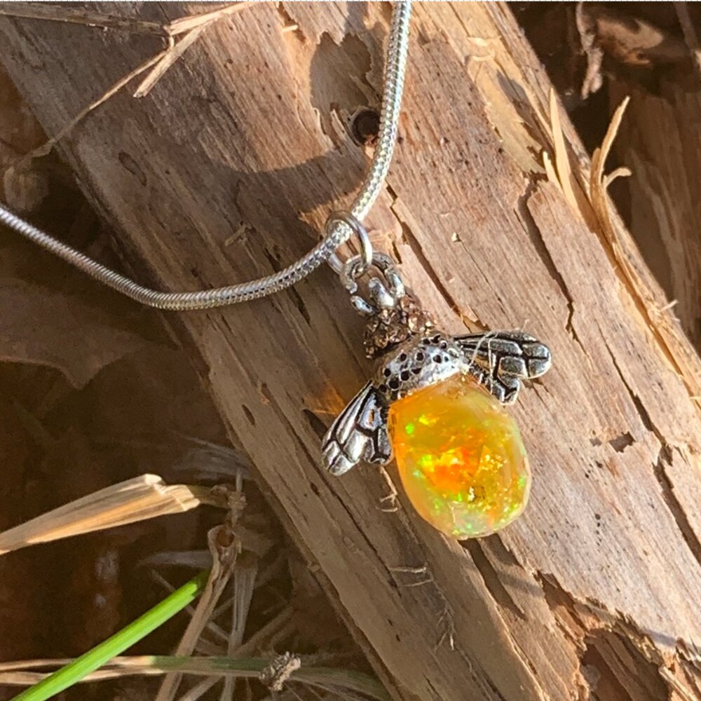 Fire Opal Honey Bee Necklace